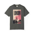 London Vintage Travel Poster Graphic Tee | Big Ben Retro Pink Design