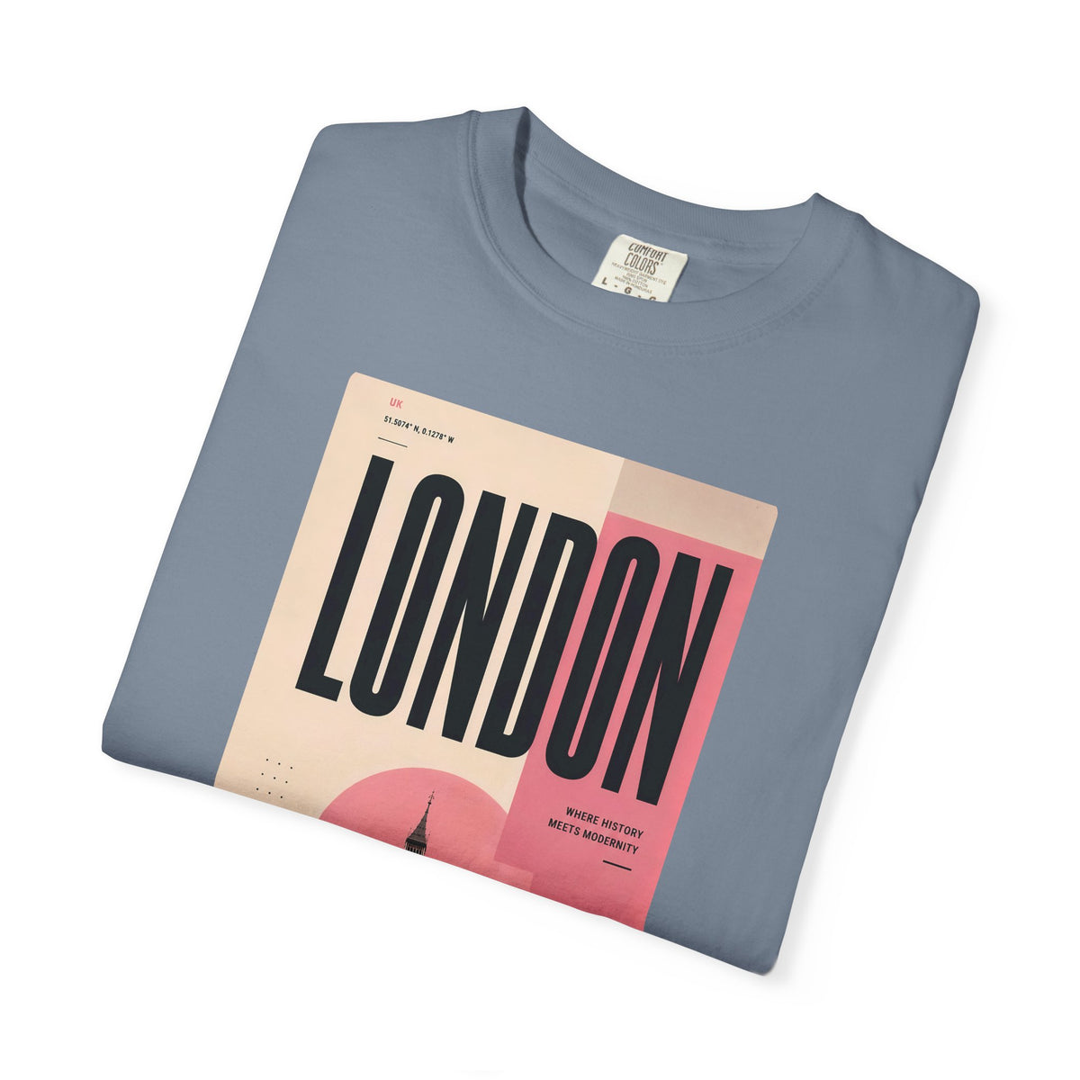 London Vintage Travel Poster Graphic Tee | Big Ben Retro Pink Design