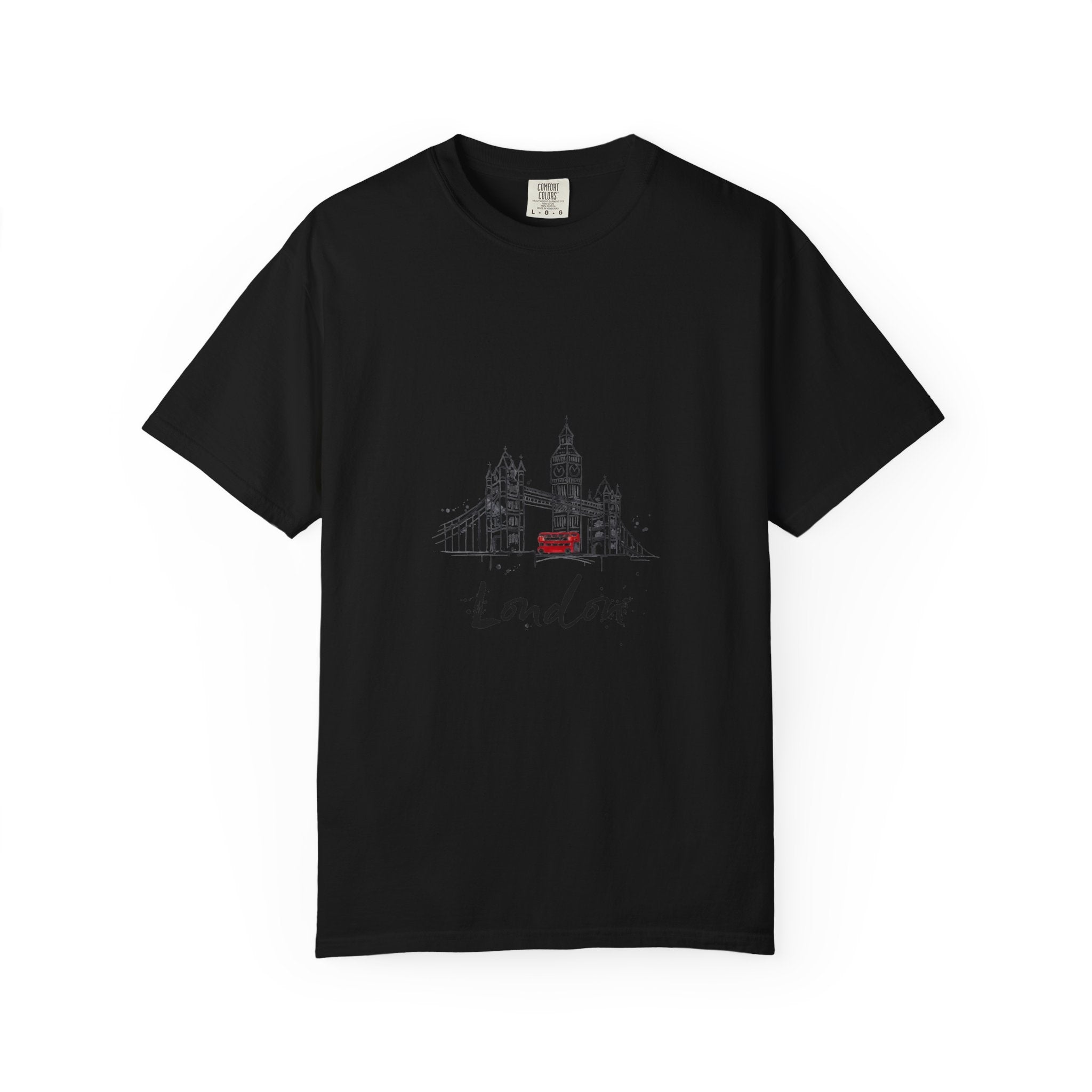 London Tower Bridge Watercolor Sketch Graphic Tee | Big Ben Red Bus Design