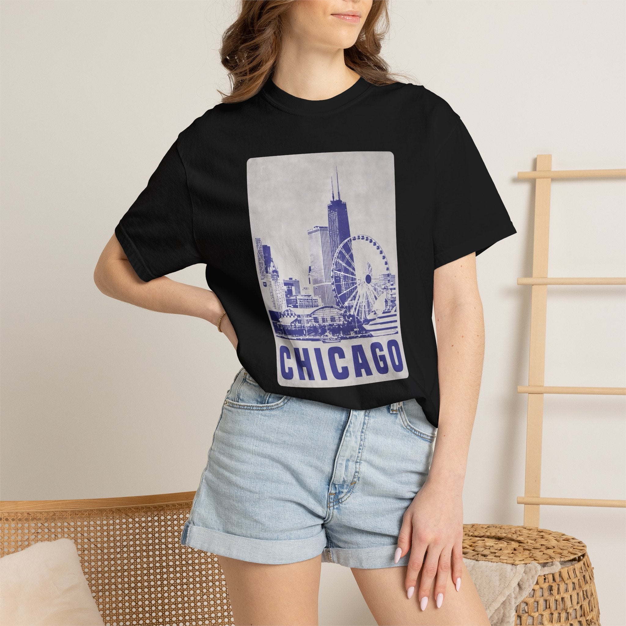 Chicago Patterned Typography Football Colors Graphic Tee
