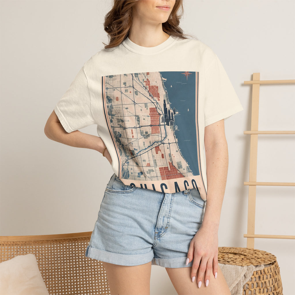 Chicago City Map Vintage Travel Poster Graphic Tee