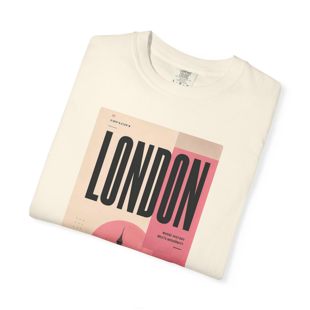 London Vintage Travel Poster Graphic Tee | Big Ben Retro Pink Design