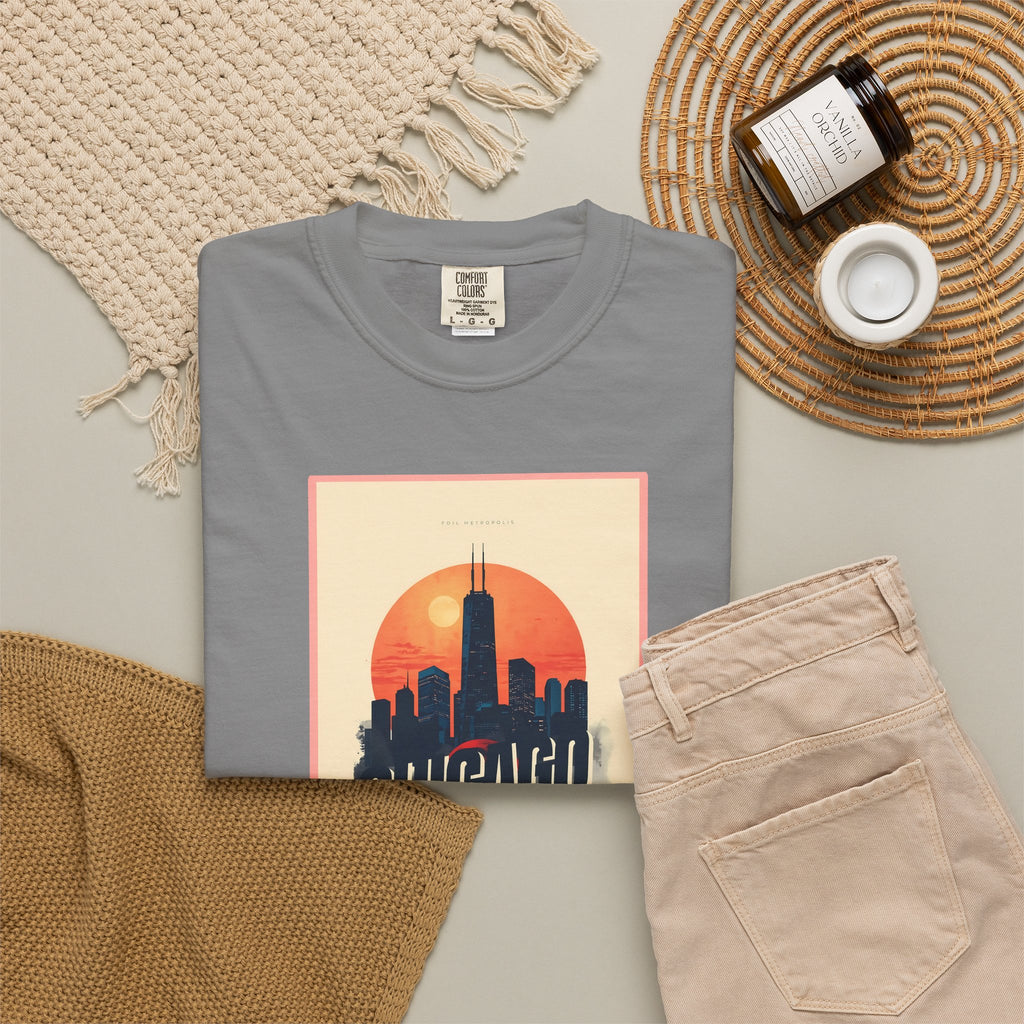 Windy City Chicago Retro Sunset Skyline Graphic Tee