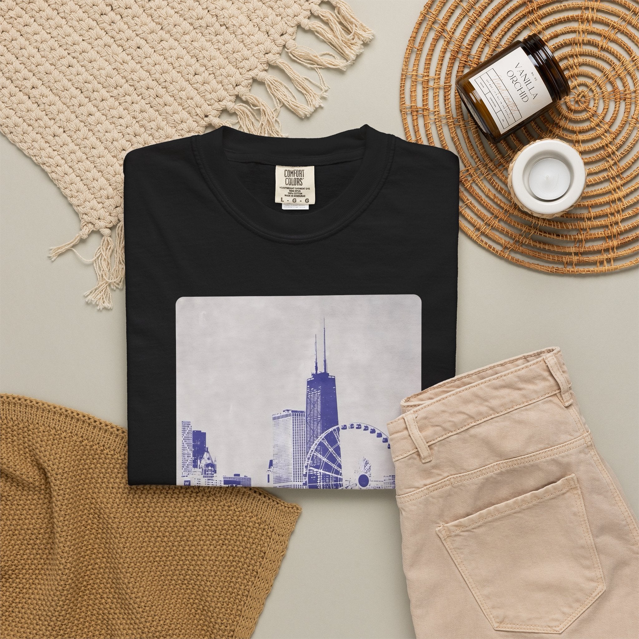 Chicago Patterned Typography Football Colors Graphic Tee