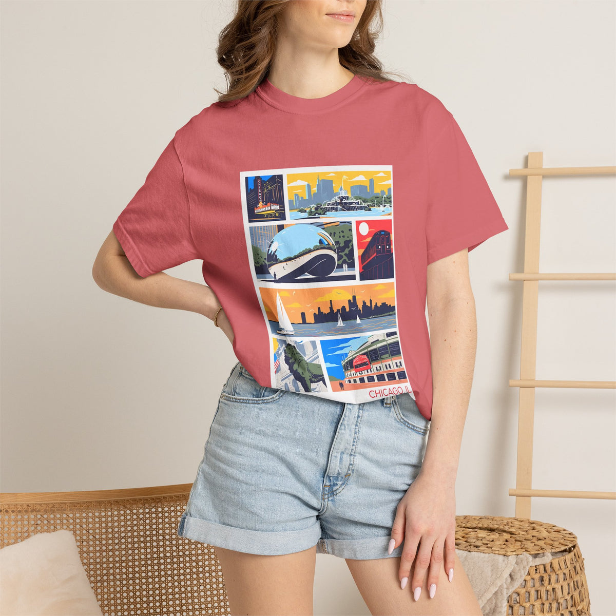 Chicago Landmarks Retro Comic Panel Graphic Tee
