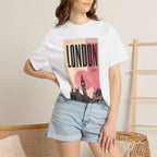 London Vintage Travel Poster Graphic Tee | Big Ben Retro Pink Design