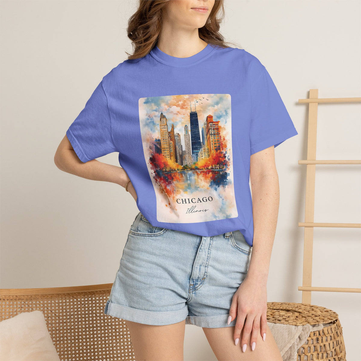 Chicago Skyline Blue Duotone Photo Graphic Tee
