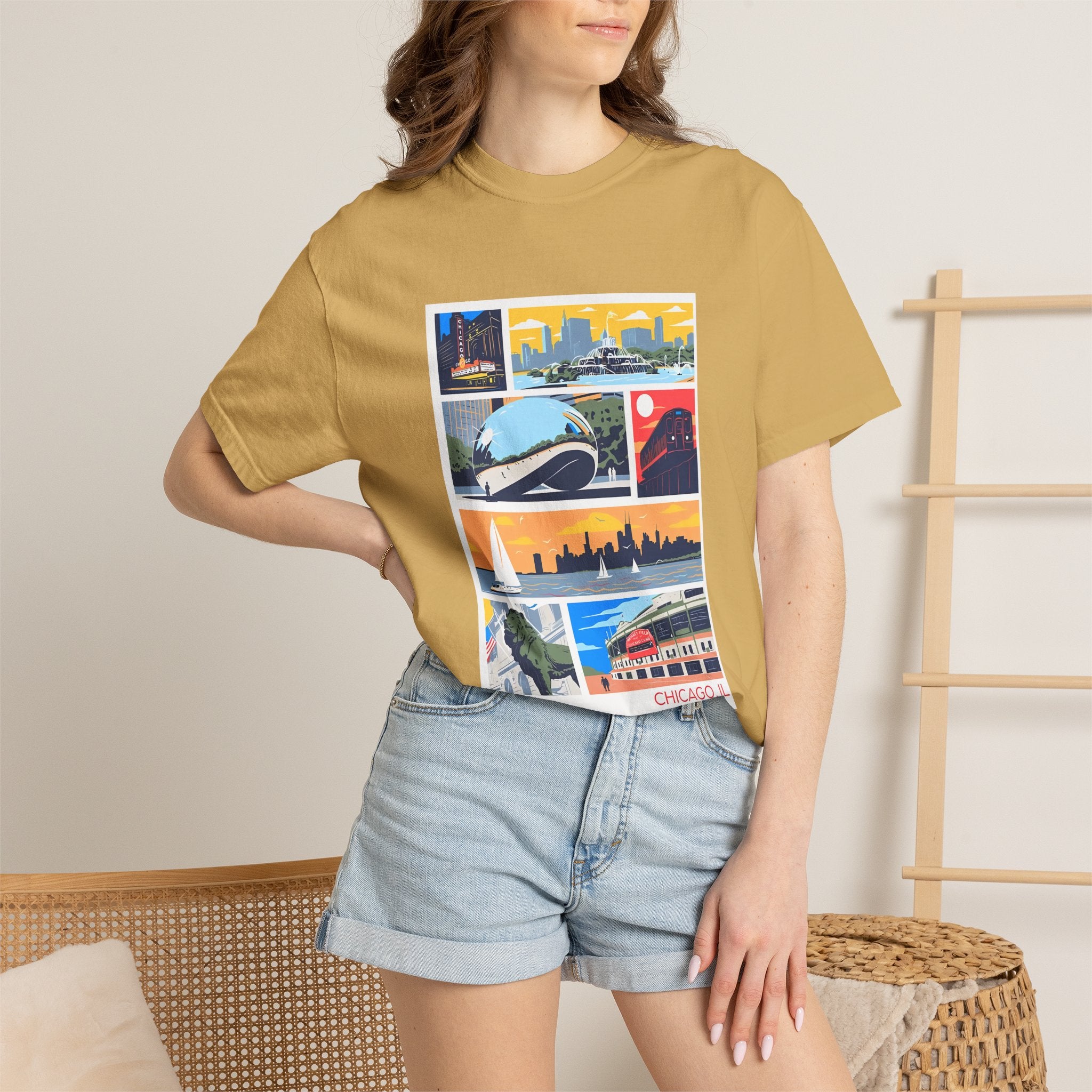 Chicago Landmarks Retro Comic Panel Graphic Tee