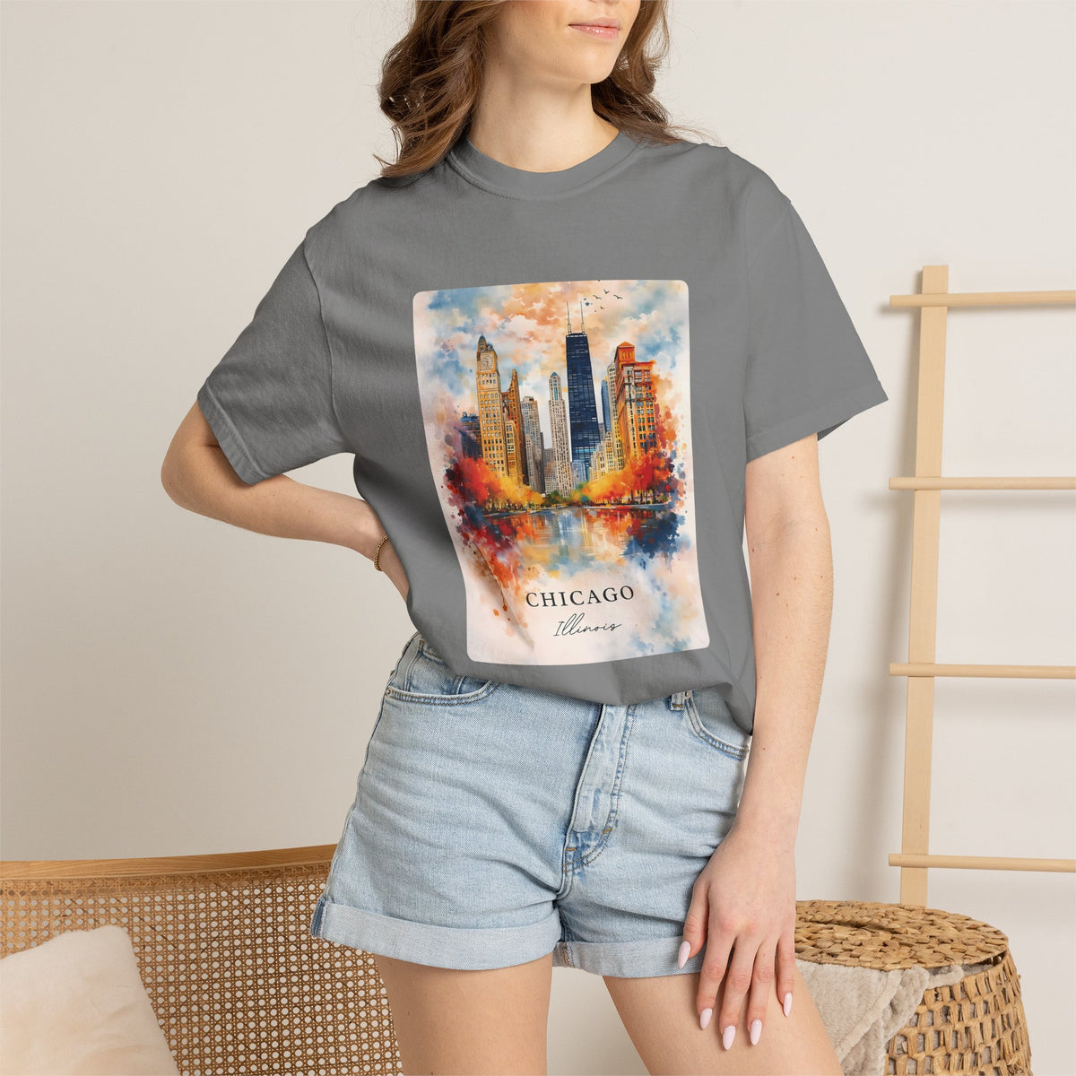 Chicago Skyline Blue Duotone Photo Graphic Tee