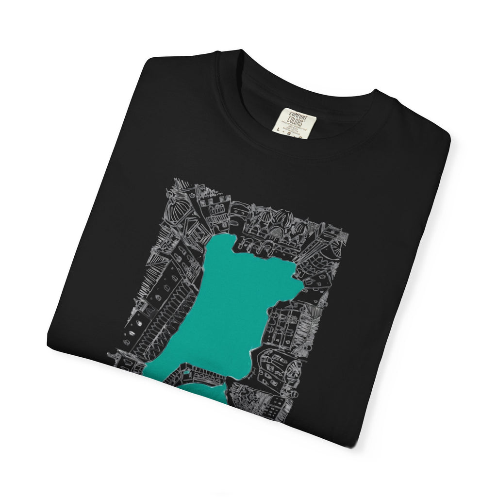 London City Sketch Illustration Graphic Tee | Hand-Drawn Waterway Cityscape