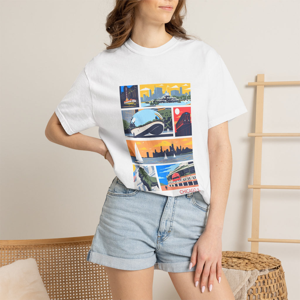 Chicago Landmarks Retro Comic Panel Graphic Tee