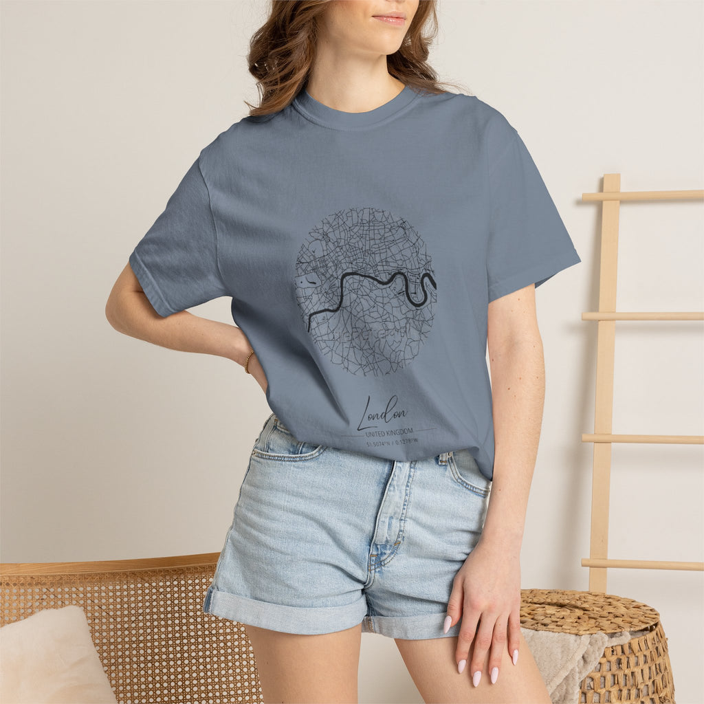 London Circular City Map Graphic Tee | Minimalist Thames River Map Design