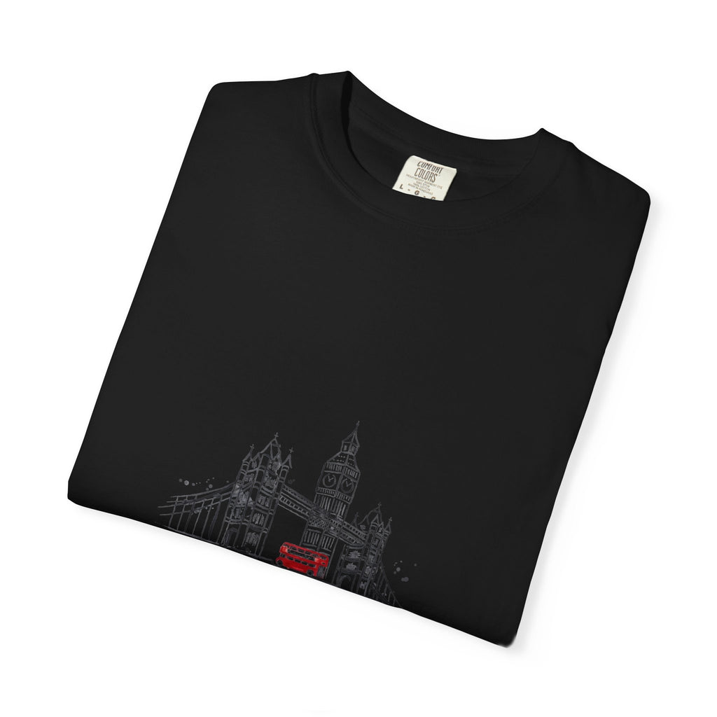 London Tower Bridge Watercolor Sketch Graphic Tee | Big Ben Red Bus Design