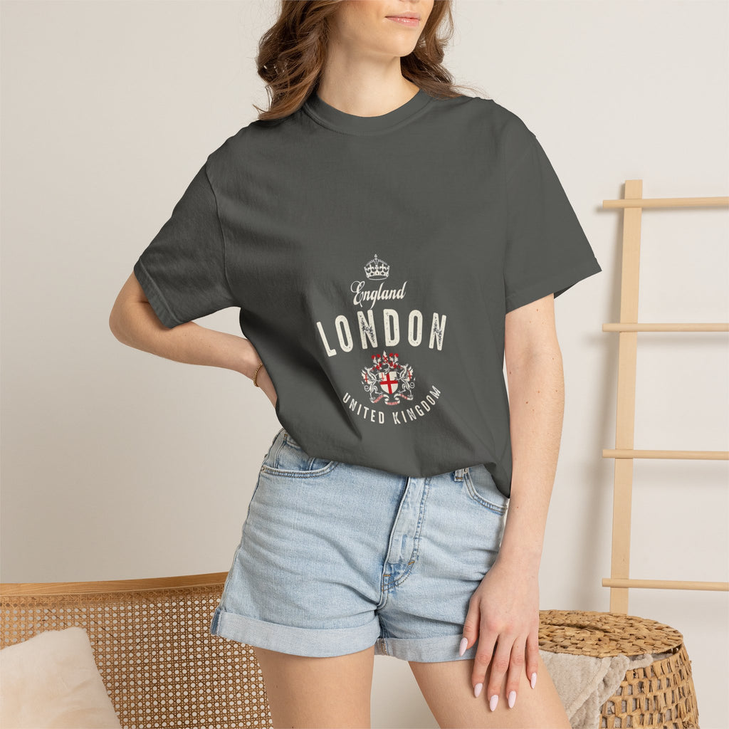 England London Vintage Crest Graphic Tee | Royal Crown Coat of Arms Design
