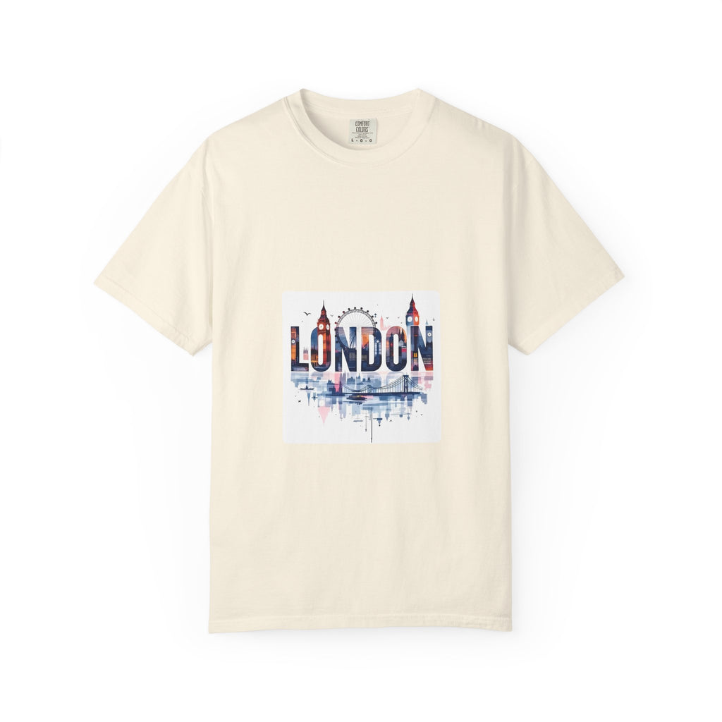London Skyline Watercolor Typography Graphic Tee | Big Ben & London Eye