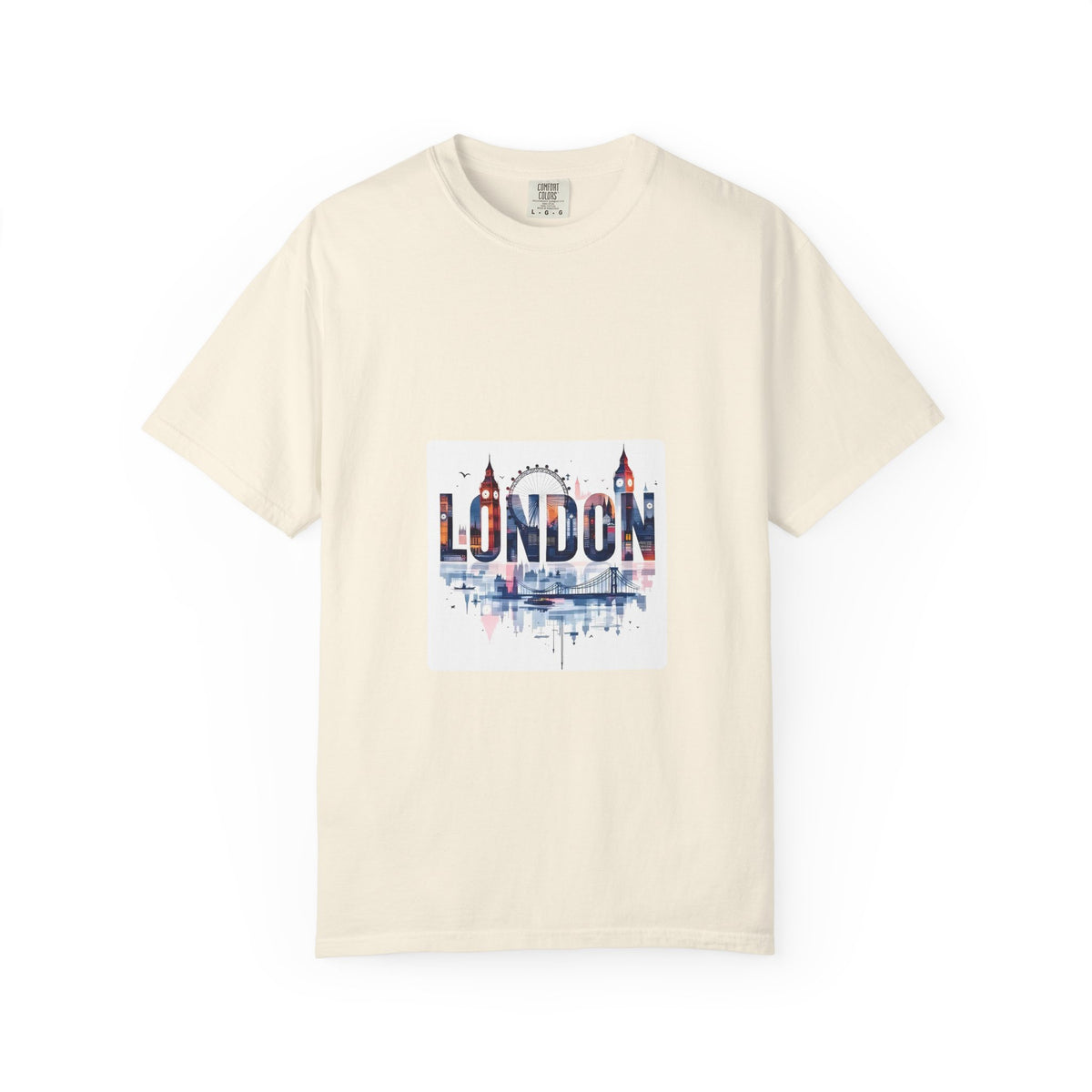 London Skyline Watercolor Typography Graphic Tee | Big Ben & London Eye