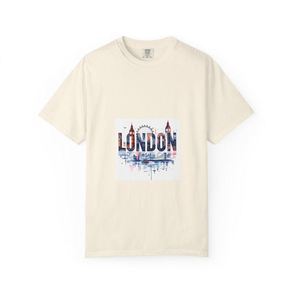 London Skyline Watercolor Typography Graphic Tee | Big Ben & London Eye