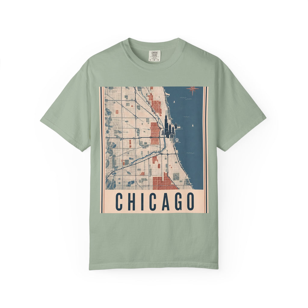 Chicago City Map Vintage Travel Poster Graphic Tee