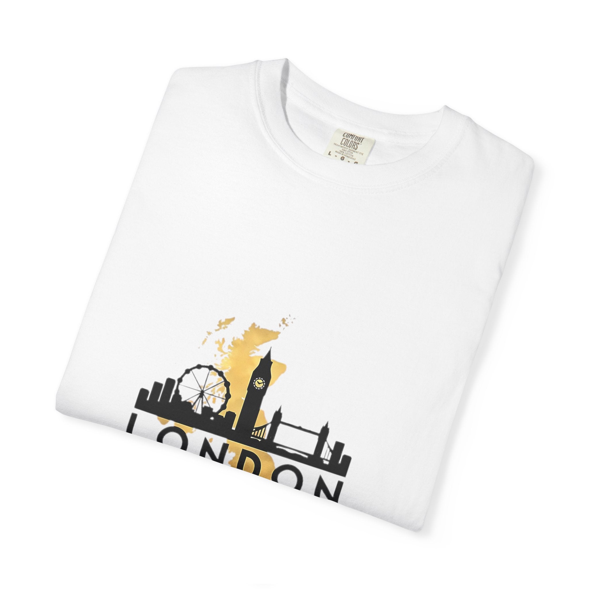 London England Skyline Map Silhouette Graphic Tee | Gold City Coordinates Design