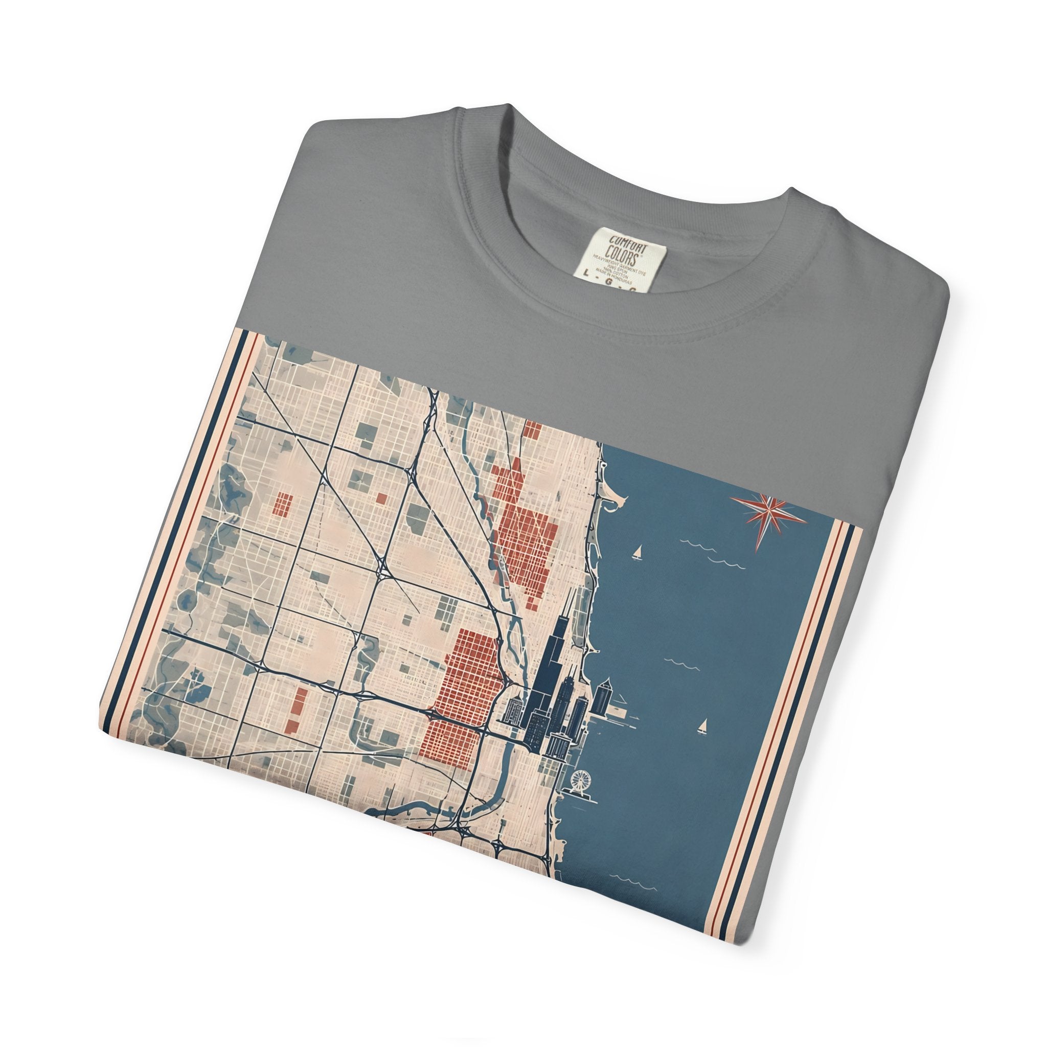 Chicago City Map Vintage Travel Poster Graphic Tee