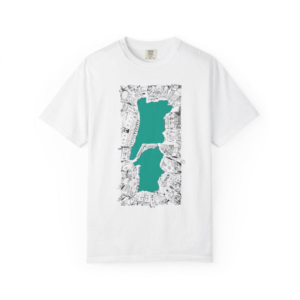 London City Sketch Illustration Graphic Tee | Hand-Drawn Waterway Cityscape