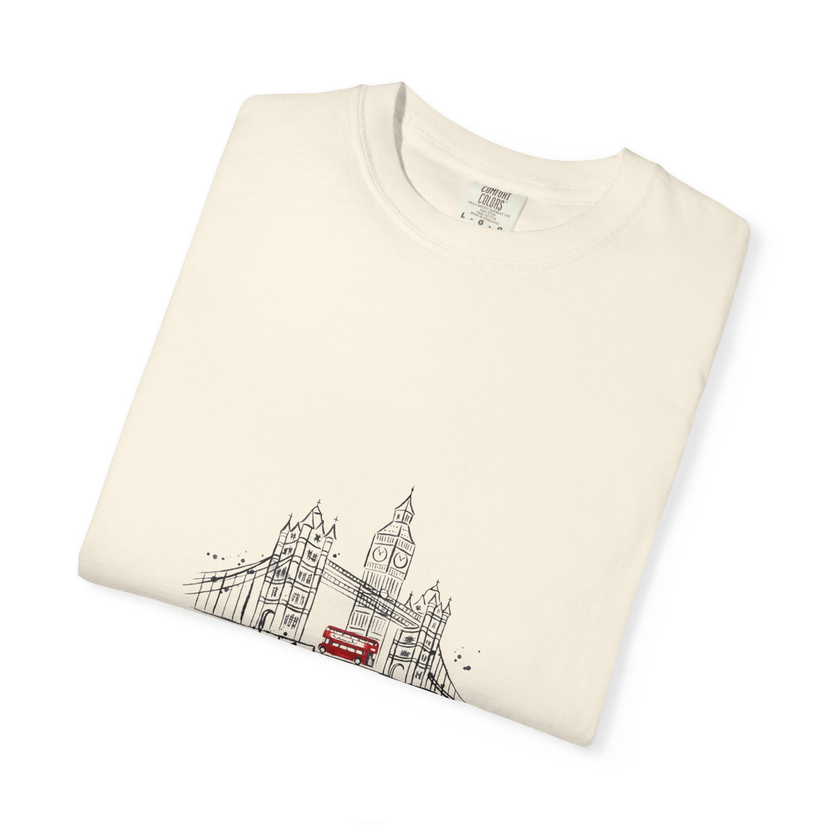 London Tower Bridge Watercolor Sketch Graphic Tee | Big Ben Red Bus Design
