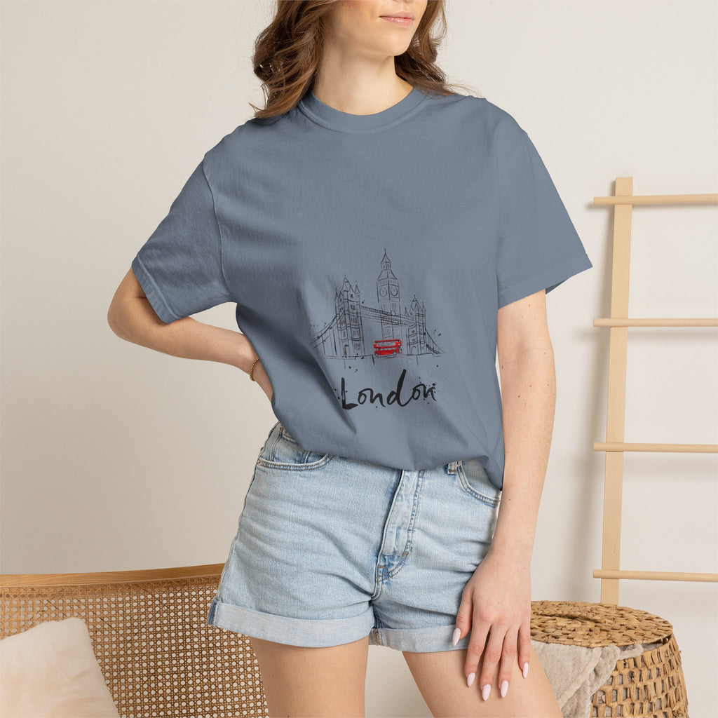 London Tower Bridge Watercolor Sketch Graphic Tee | Big Ben Red Bus Design