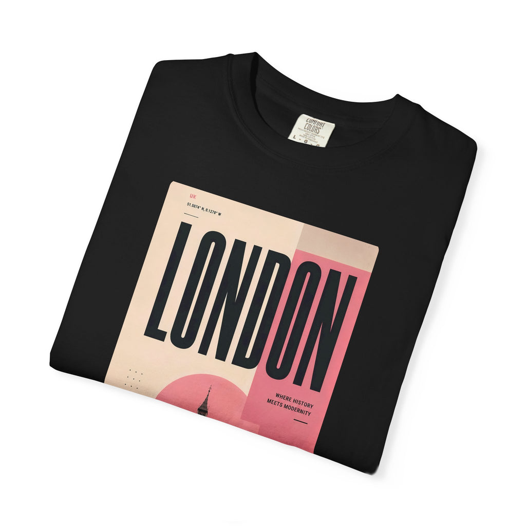London Vintage Travel Poster Graphic Tee | Big Ben Retro Pink Design