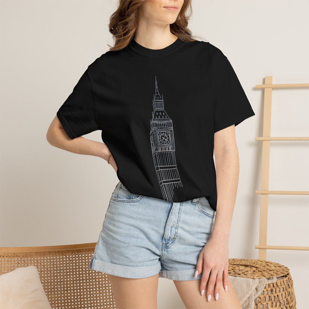 Big Ben Line Art Illustration Graphic Tee | London Clock Tower Sketch