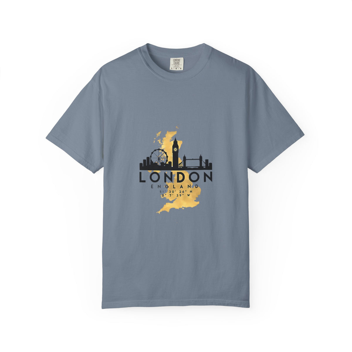 London England Skyline Map Silhouette Graphic Tee | Gold City Coordinates Design