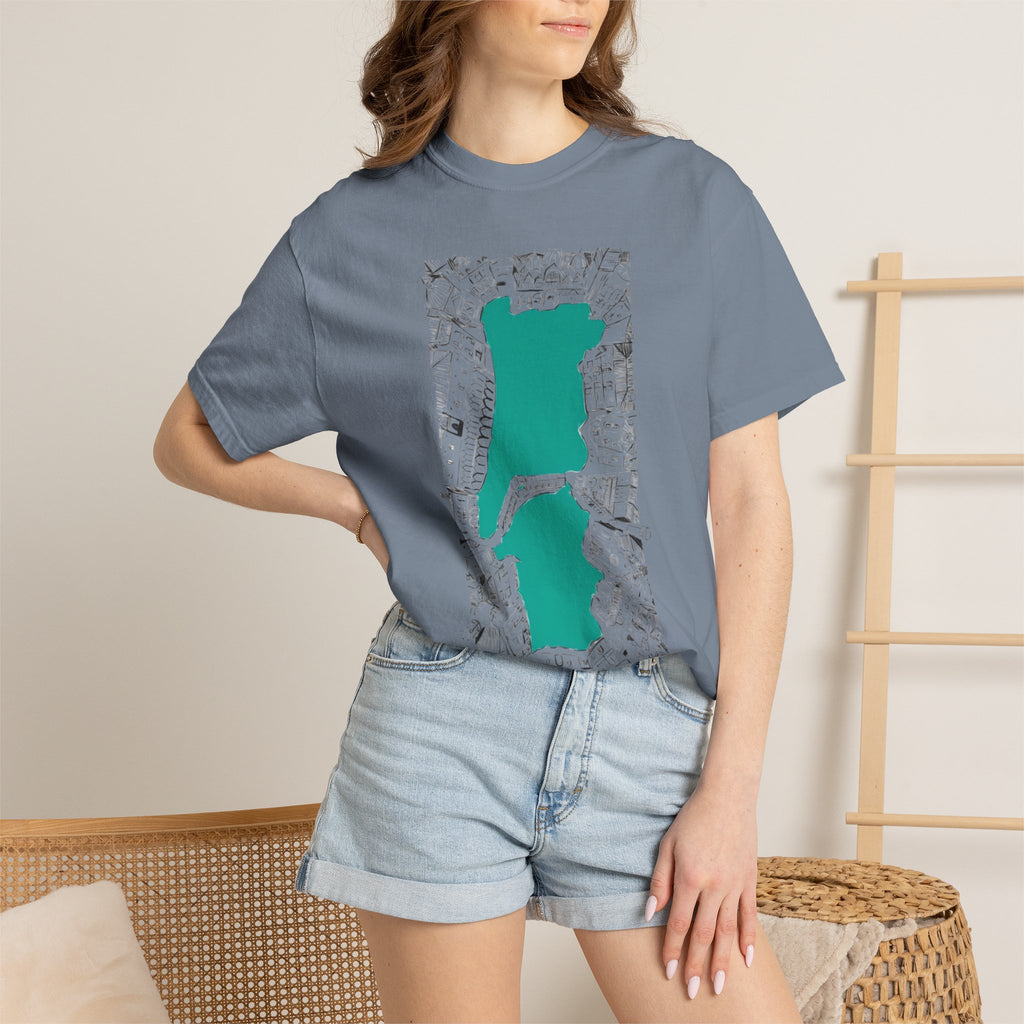London City Sketch Illustration Graphic Tee | Hand-Drawn Waterway Cityscape
