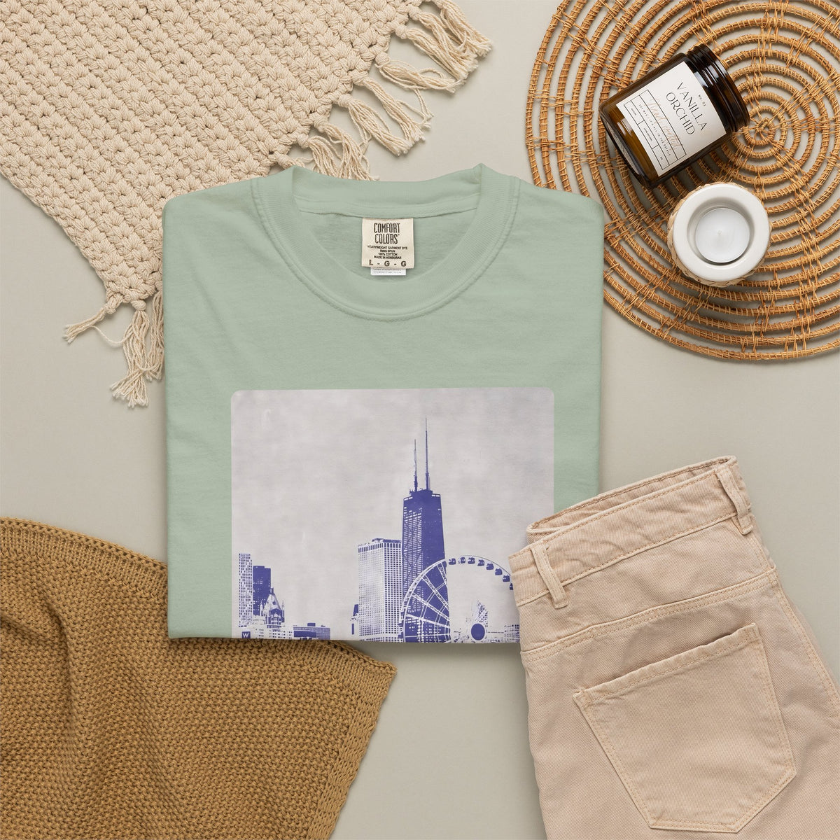 Chicago Patterned Typography Football Colors Graphic Tee