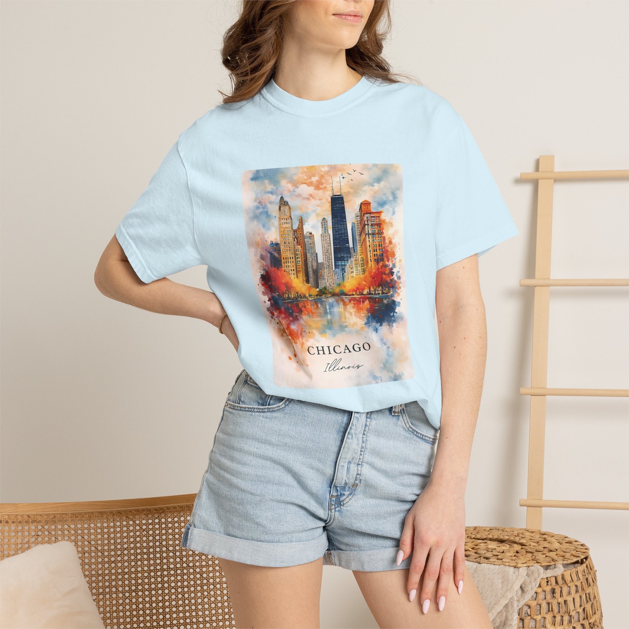 Chicago Skyline Blue Duotone Photo Graphic Tee