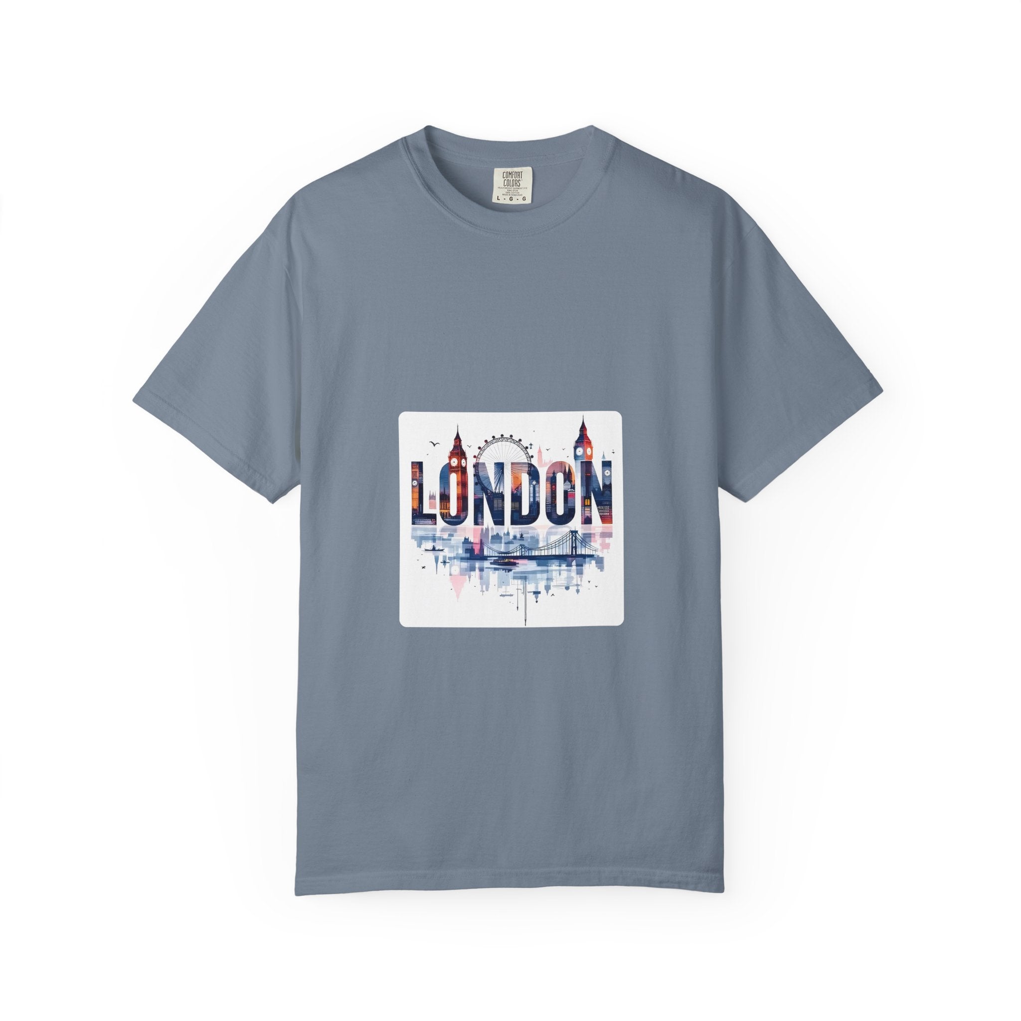 London Skyline Watercolor Typography Graphic Tee | Big Ben & London Eye
