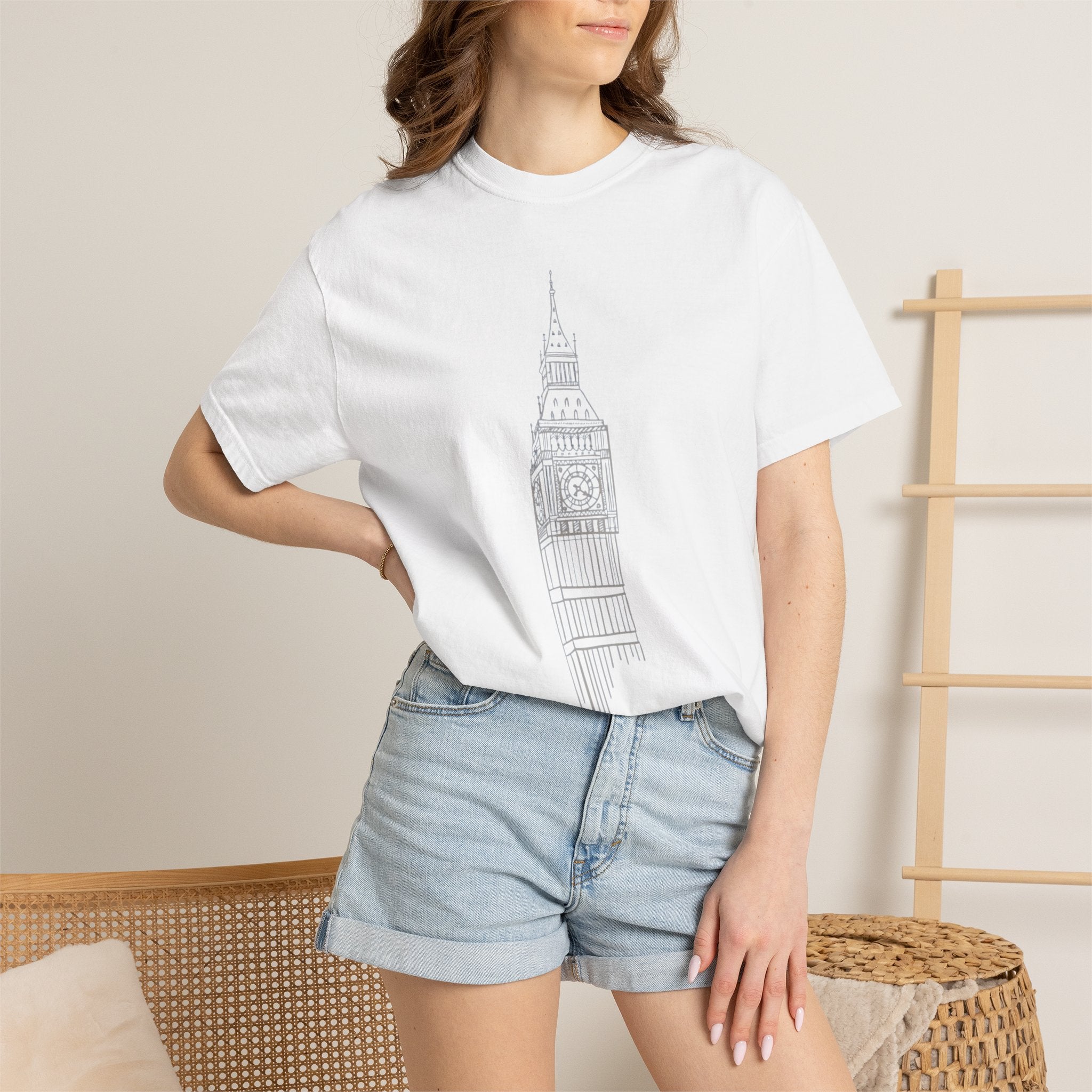 Big Ben Line Art Illustration Graphic Tee | London Clock Tower Sketch