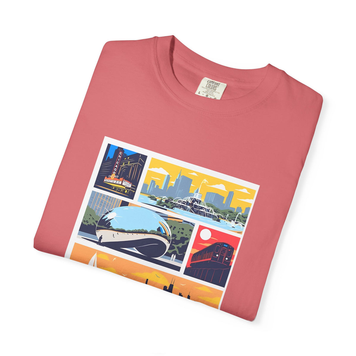 Chicago Landmarks Retro Comic Panel Graphic Tee