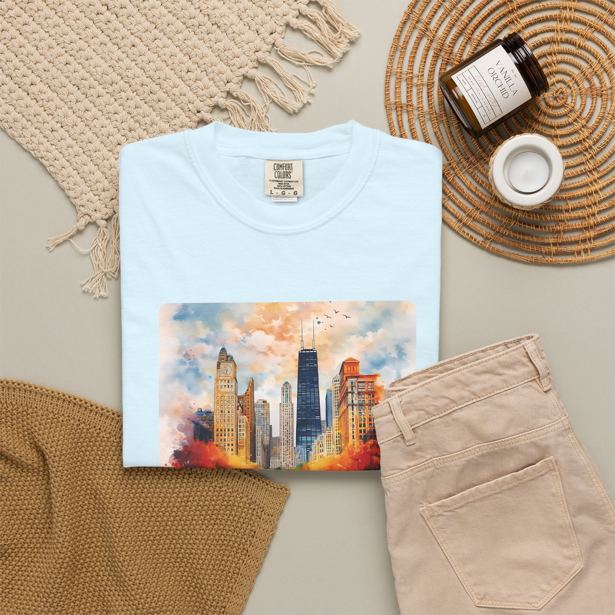 Chicago Skyline Blue Duotone Photo Graphic Tee
