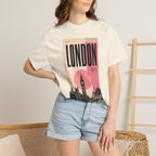 London Vintage Travel Poster Graphic Tee | Big Ben Retro Pink Design