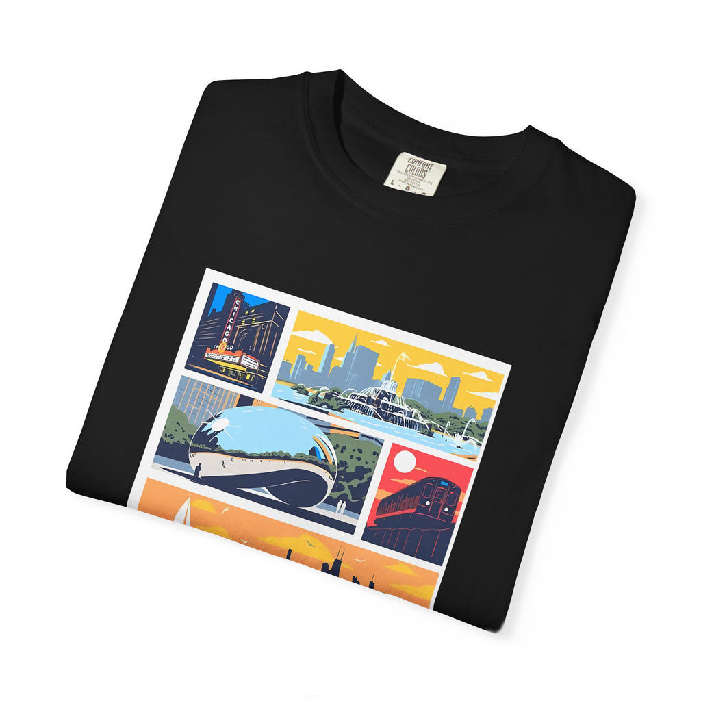 Chicago Landmarks Retro Comic Panel Graphic Tee