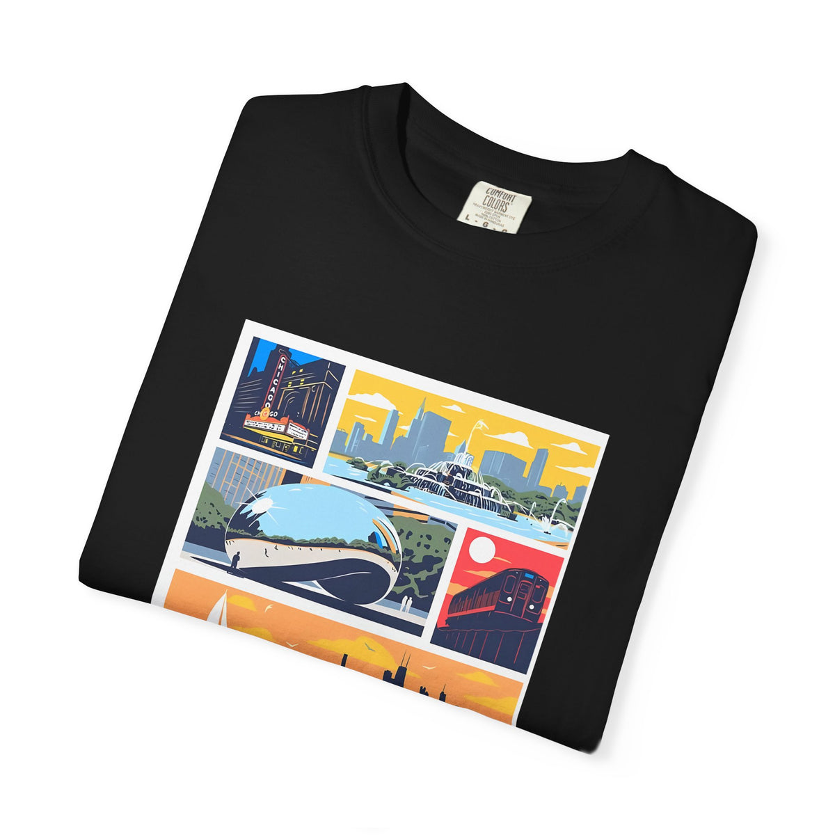 Chicago Landmarks Retro Comic Panel Graphic Tee