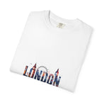 London Skyline Watercolor Typography Graphic Tee | Big Ben & London Eye