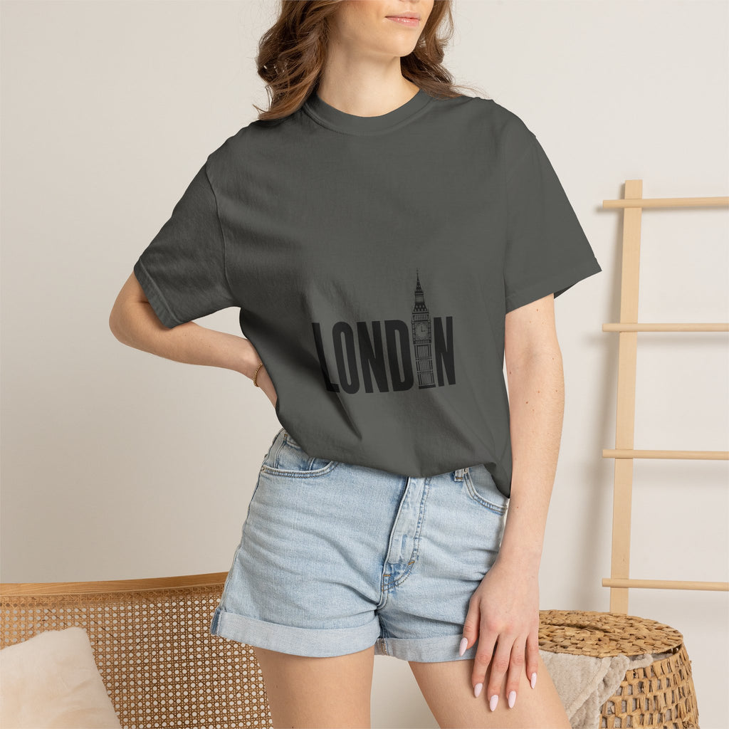 London Minimalist Big Ben Typography Graphic Tee | Black & White City Design