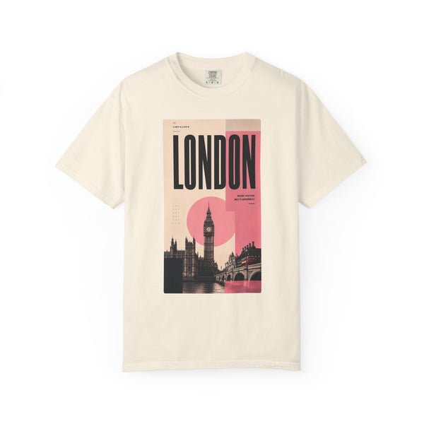London Vintage Travel Poster Graphic Tee | Big Ben Retro Pink Design