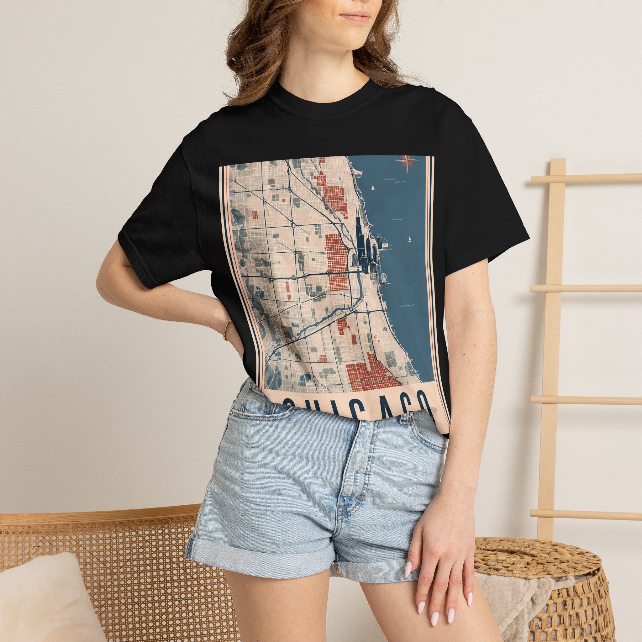 Chicago City Map Vintage Travel Poster Graphic Tee