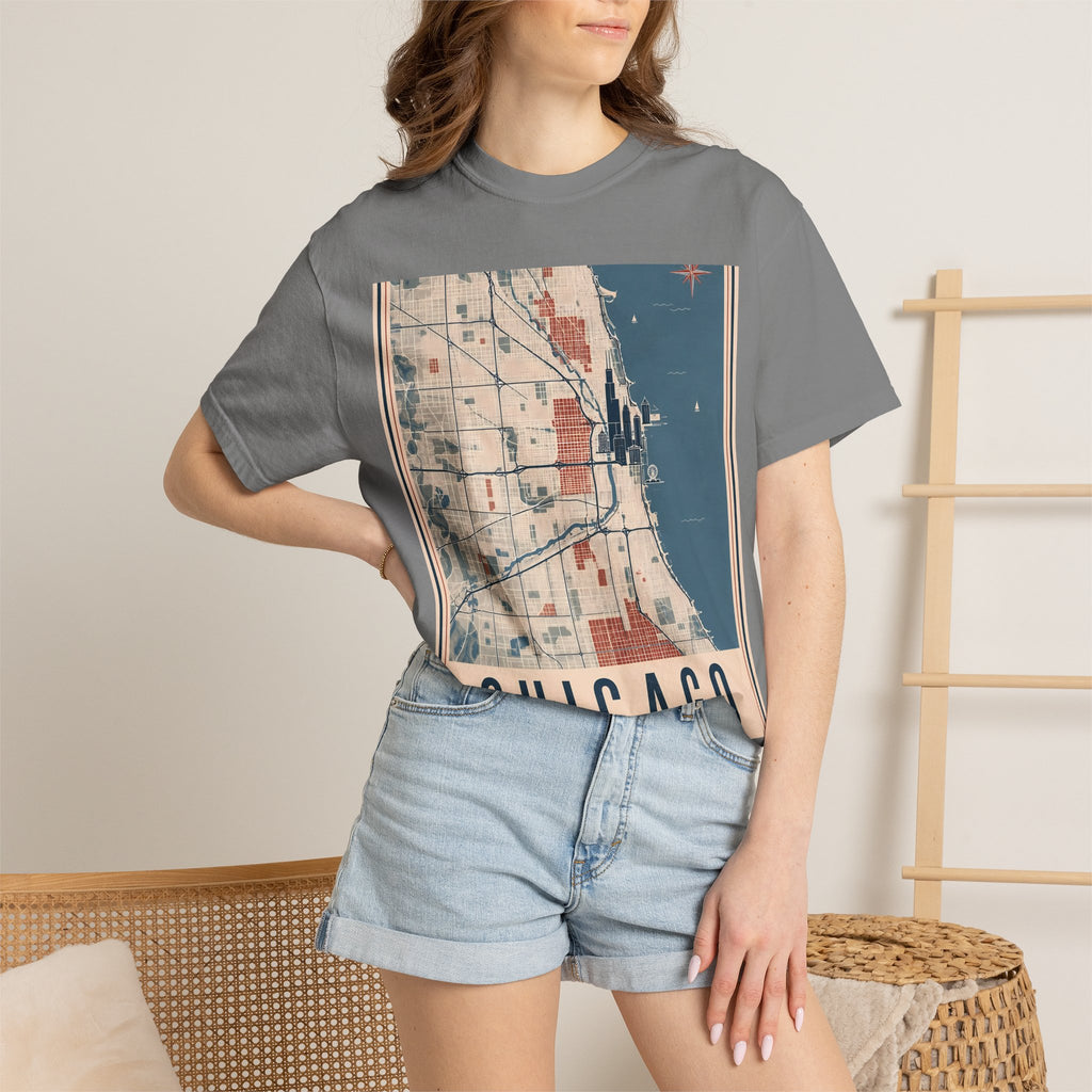 Chicago City Map Vintage Travel Poster Graphic Tee