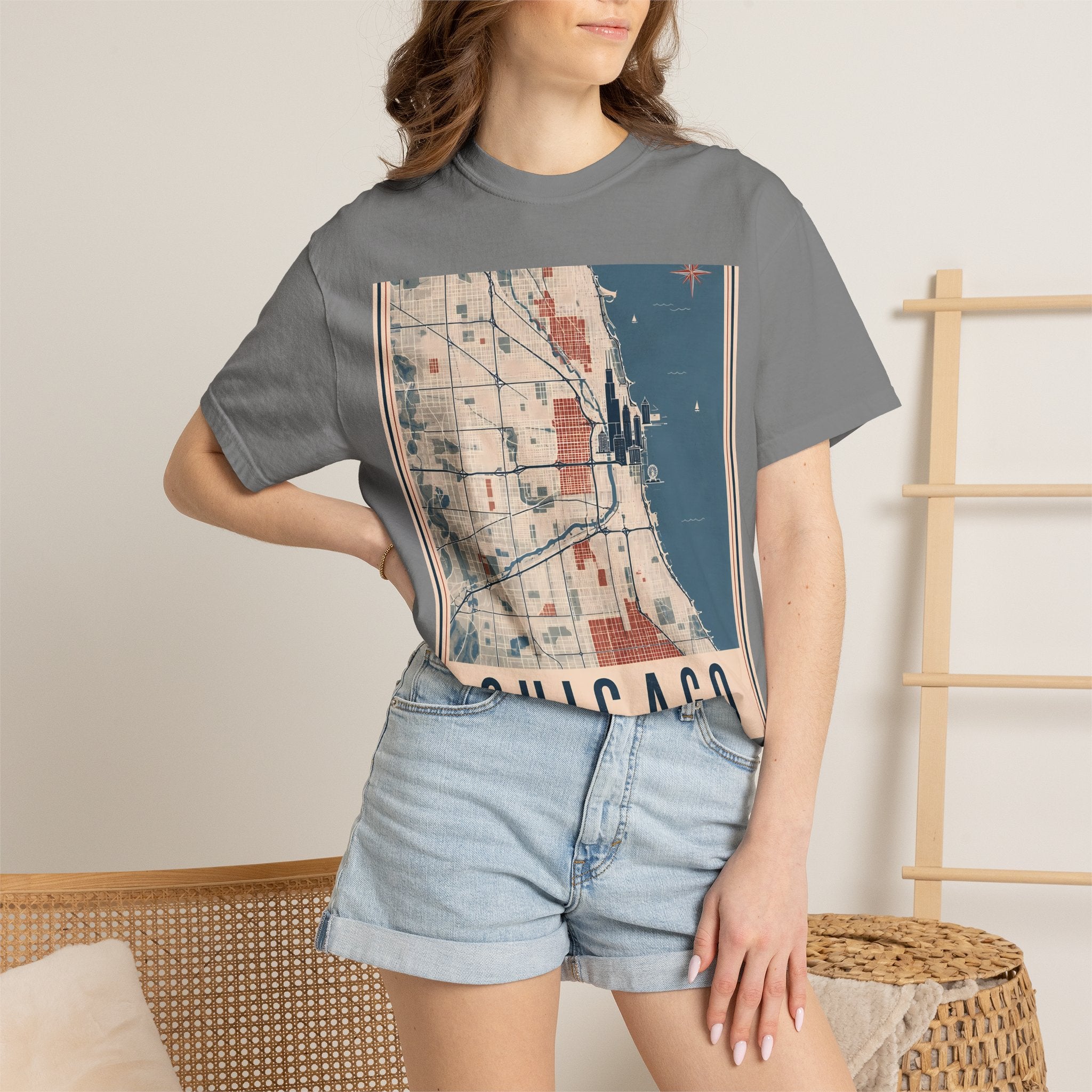 Chicago City Map Vintage Travel Poster Graphic Tee