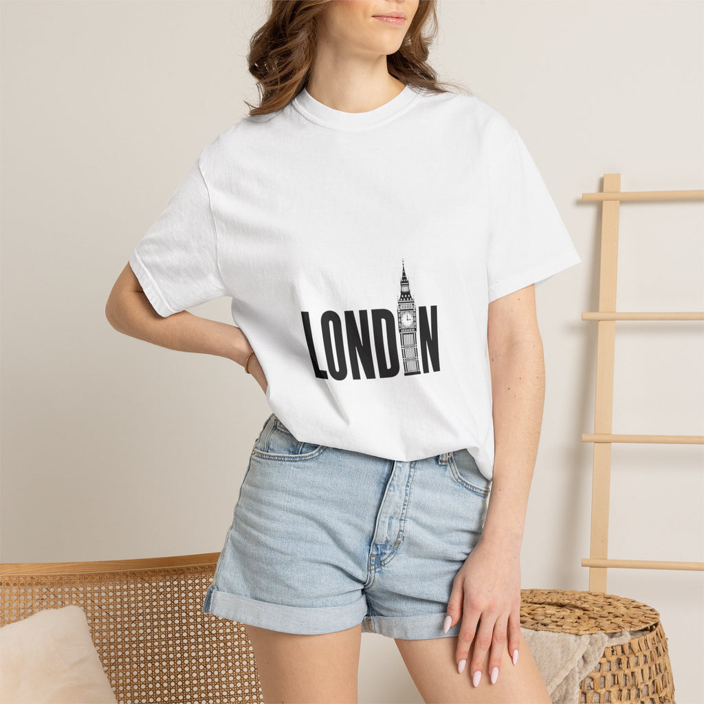 London Minimalist Big Ben Typography Graphic Tee | Black & White City Design