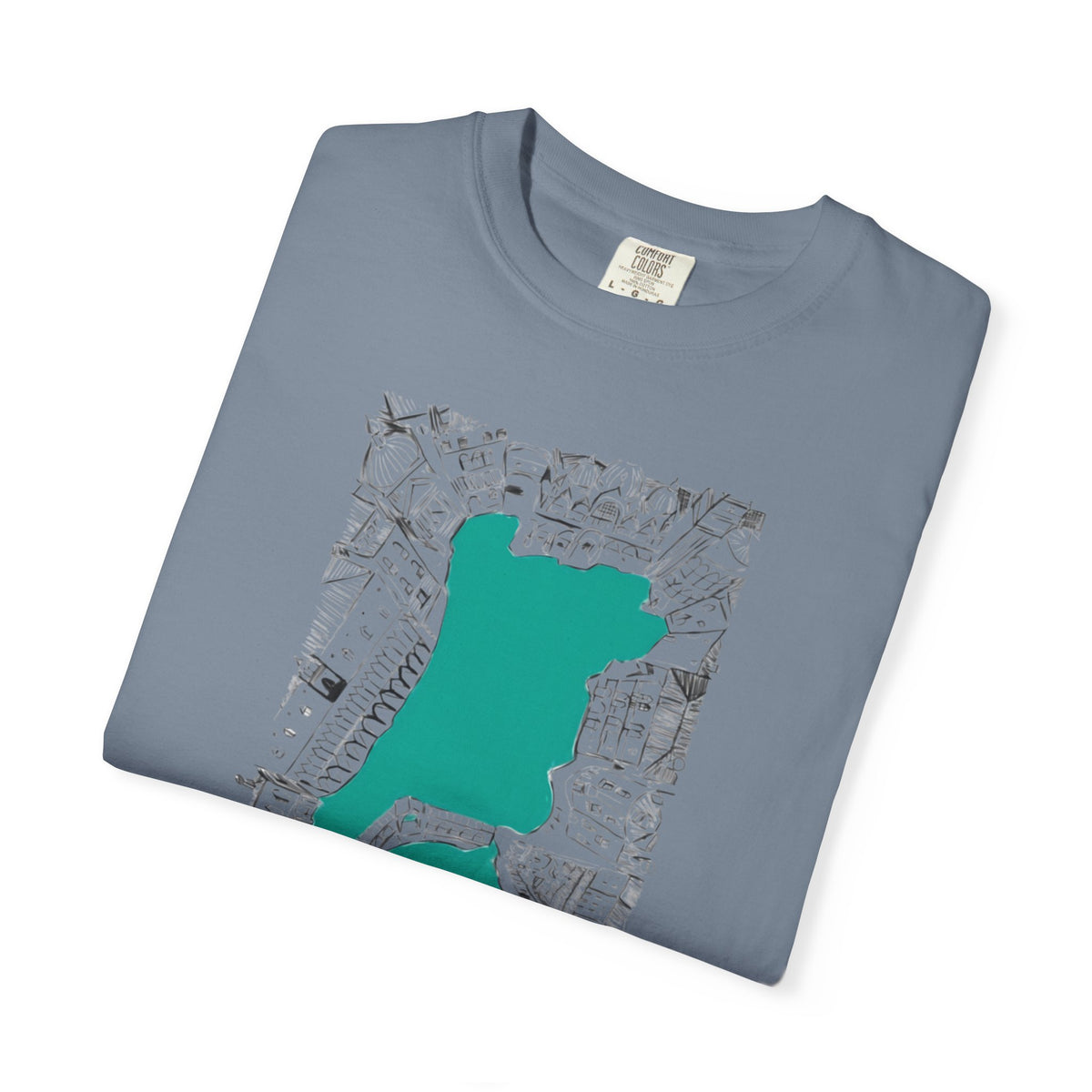 London City Sketch Illustration Graphic Tee | Hand-Drawn Waterway Cityscape