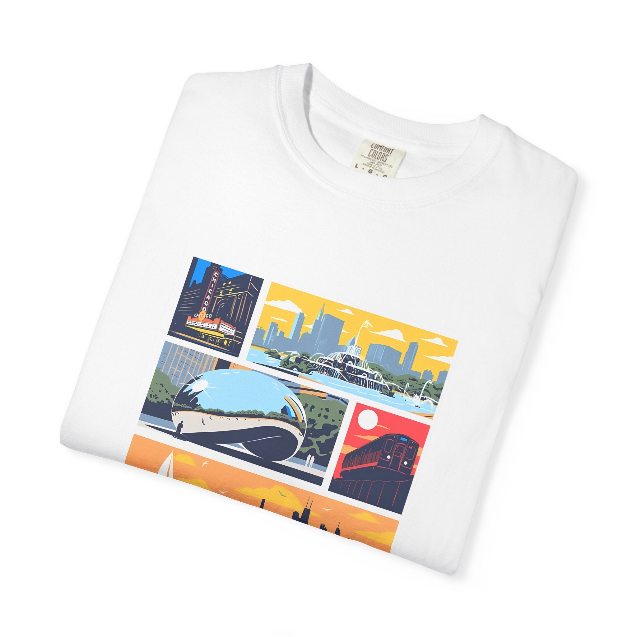 Chicago Landmarks Retro Comic Panel Graphic Tee