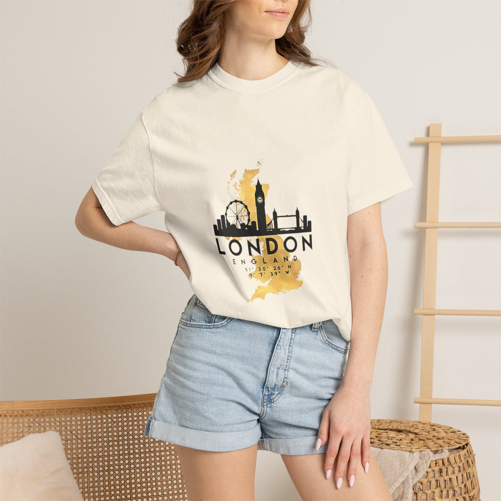 London England Skyline Map Silhouette Graphic Tee | Gold City Coordinates Design